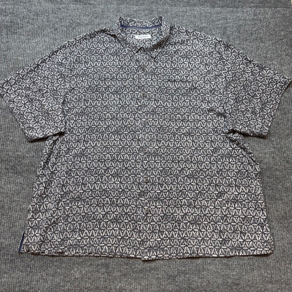 Tommy Bahama Gray Batik Silk Blend Shirt 4XL Camp Collar Resort Luxury Coastal